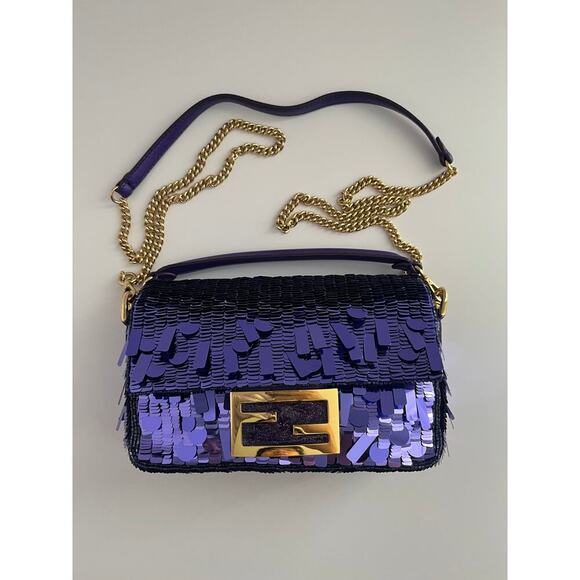 Fendi baguette mini purple sequin gold hardware shoulder bag - Picture 8 of 8